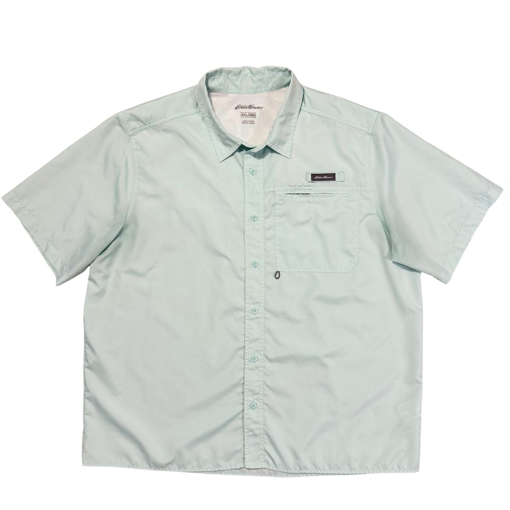Eddie Bauer Fishing Shirt Mens XXL Green Short Sleeve Vented Ripstop Button Up